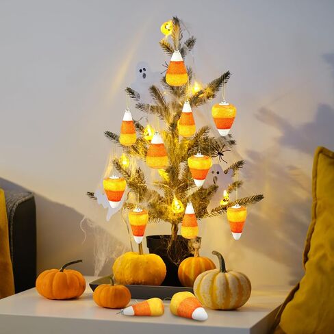 12 Pcs Halloween 3D Glitter Candy Corn Ornaments Large Halloween Candy Corn Hanging Pendant with Ropes Mini Tree Decorations for Halloween Christmas Holiday Garland Candy Party(Candy Style) in Saudi Arabia