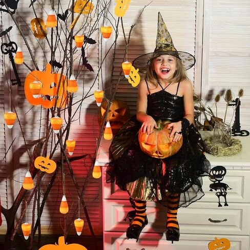 12 Pcs Halloween 3D Glitter Candy Corn Ornaments Large Halloween Candy Corn Hanging Pendant with Ropes Mini Tree Decorations for Halloween Christmas Holiday Garland Candy Party(Candy Style) in Saudi Arabia