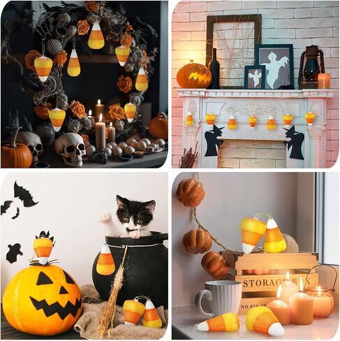 12 Pcs Halloween 3D Glitter Candy Corn Ornaments Large Halloween Candy Corn Hanging Pendant with Ropes Mini Tree Decorations for Halloween Christmas Holiday Garland Candy Party(Candy Style) in Saudi Arabia