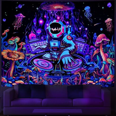 Amhokhui Blacklight رائد الفضاء نسيج الأشعة فوق البنفسجية رد الفعل مضحك DJ الموسيقى نسيج Trippy الجمالية نسيج غالاكسي الفضاء نسيج زهرة الجدار شنقا ديكور للمنزل in Saudi Arabia