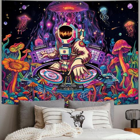 Amhokhui Blacklight رائد الفضاء نسيج الأشعة فوق البنفسجية رد الفعل مضحك DJ الموسيقى نسيج Trippy الجمالية نسيج غالاكسي الفضاء نسيج زهرة الجدار شنقا ديكور للمنزل in Saudi Arabia