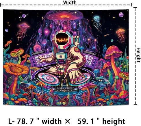 Amhokhui Blacklight رائد الفضاء نسيج الأشعة فوق البنفسجية رد الفعل مضحك DJ الموسيقى نسيج Trippy الجمالية نسيج غالاكسي الفضاء نسيج زهرة الجدار شنقا ديكور للمنزل in Saudi Arabia