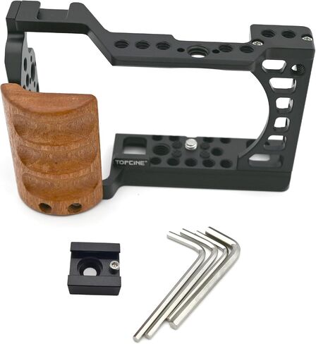 Camera Cage with Wood Handgrip Compatible for Sony Alpha A6400 A6300 A6000 A6100 Cameas with Cold Shoe,Handle Locating Holes,Multiple 1/4" 3/8" Screw Holes Photography Vlogging Shooting Rig in Saudi Arabia