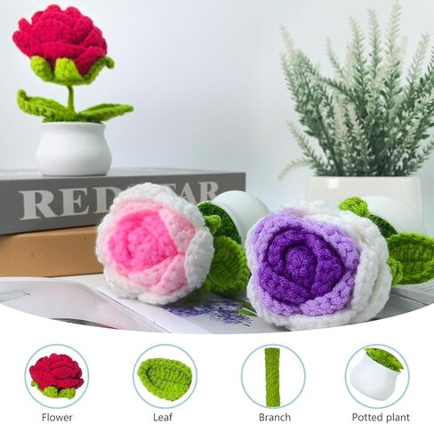 3 PCS Artificial Crochete Flowers Cute Handmade Knitted Potted Plants, Crocheted Flowers Bouquet Finished for Desk Decor Home Decor Car Dashboard Decor, Birthday Gifts (Lotus) in Saudi Arabia
