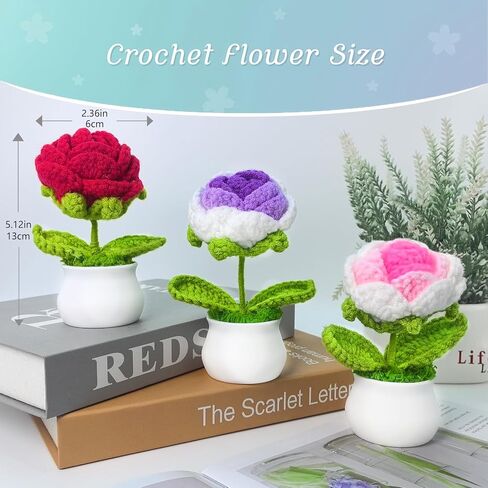 3 PCS Artificial Crochete Flowers Cute Handmade Knitted Potted Plants, Crocheted Flowers Bouquet Finished for Desk Decor Home Decor Car Dashboard Decor, Birthday Gifts (Lotus) in Saudi Arabia