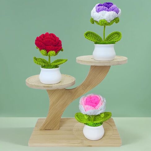 3 PCS Artificial Crochete Flowers Cute Handmade Knitted Potted Plants, Crocheted Flowers Bouquet Finished for Desk Decor Home Decor Car Dashboard Decor, Birthday Gifts (Lotus) in Saudi Arabia