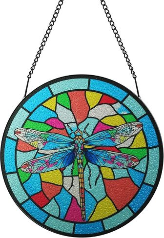 11.8in Stained Glass Window Hanging Suncatcher Wall Art Home Decor Gift for Women Birthday Christmas Thanksgiving Gift(Dragonfly) in Saudi Arabia