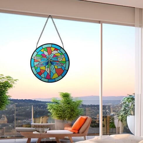 11.8in Stained Glass Window Hanging Suncatcher Wall Art Home Decor Gift for Women Birthday Christmas Thanksgiving Gift(Dragonfly) in Saudi Arabia