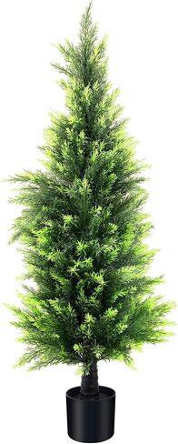 KOL 2-Pack 3FT Artificial Cedar Topiary Trees, UV Resistant Potted Shrubs Fake Plants, Faux Pine Tree for Home Office Garden Front Porch Patio Indoor Outdoor Thanksgiving Christmas, #D455A01-NEW in Saudi Arabia