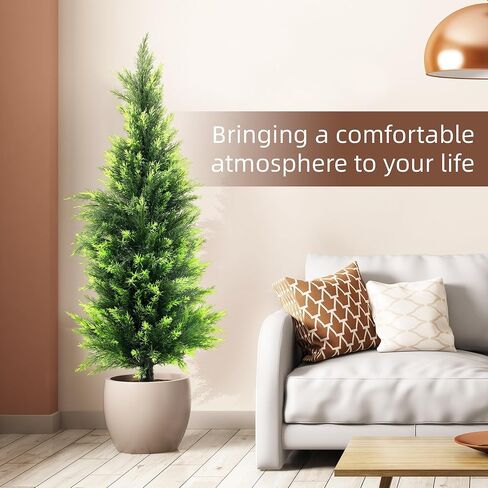 KOL 2-Pack 3FT Artificial Cedar Topiary Trees, UV Resistant Potted Shrubs Fake Plants, Faux Pine Tree for Home Office Garden Front Porch Patio Indoor Outdoor Thanksgiving Christmas, #D455A01-NEW in Saudi Arabia