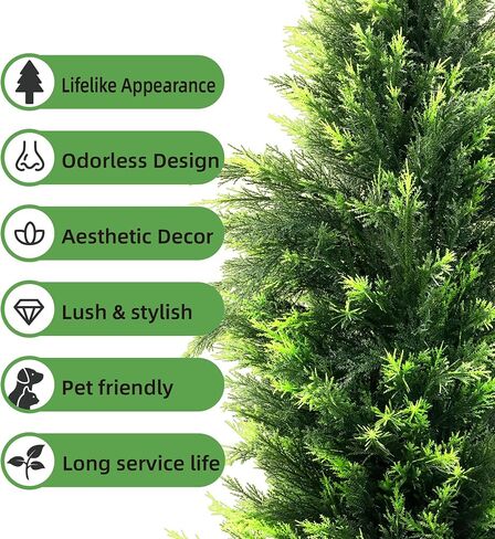KOL 2-Pack 3FT Artificial Cedar Topiary Trees, UV Resistant Potted Shrubs Fake Plants, Faux Pine Tree for Home Office Garden Front Porch Patio Indoor Outdoor Thanksgiving Christmas, #D455A01-NEW in Saudi Arabia