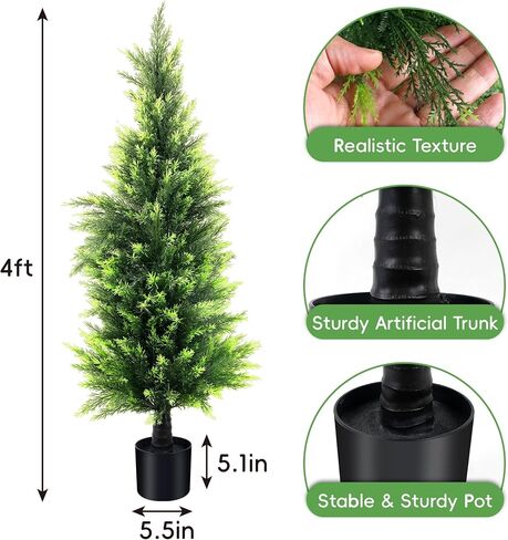 KOL 2-Pack 3FT Artificial Cedar Topiary Trees, UV Resistant Potted Shrubs Fake Plants, Faux Pine Tree for Home Office Garden Front Porch Patio Indoor Outdoor Thanksgiving Christmas, #D455A01-NEW in Saudi Arabia