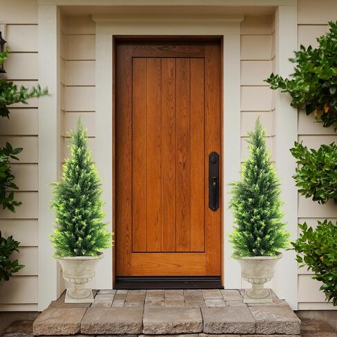 KOL 2-Pack 3FT Artificial Cedar Topiary Trees, UV Resistant Potted Shrubs Fake Plants, Faux Pine Tree for Home Office Garden Front Porch Patio Indoor Outdoor Thanksgiving Christmas, #D455A01-NEW in Saudi Arabia