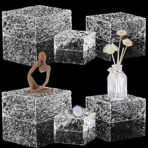 Jerify 6 Pcs Acrylic Wave Risers, 3 Sizes 5.91'' 5.12'' 3.54'' Square Food Display Risers Clear Acrylic Cube Display Stand Acrylic Plastic Display Box for Party Wedding Table Treats Jewelry, 5 Sides