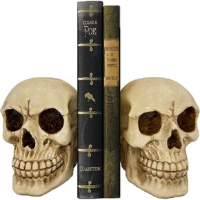 Halloween Bookends - Skull Bookends for Shelves - Goth Bookshelf Home Decoration Decor Gothic Book Ends - Unique Bookend to Hold Books Heavy Duty - Witchy Horror Edgar Allan Poe Decor
