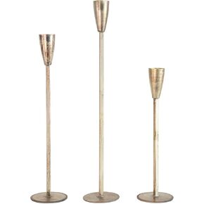 Creative Co-Op 23-3/4" 20" H & 4-1/4" Round x 15-3/4"H Metal, Antique Gold Finish, Set of 3 Taper Holders, Multi