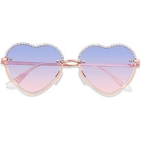 ANDWOOD Trendy Heart Shaped Sunglasses Womens Rhinestone Love Eye Sun glasses Metal Lovely Fashion Diamond Sunnies