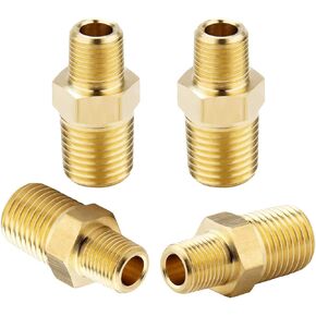 4pcs Brass Pipe Fitting, Reducer Adapter, Hex Nipple, 3/4-Inch Male Pipe x 1/2-Inch Male Pipe