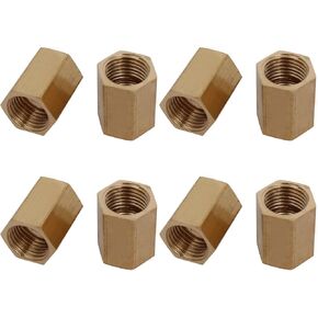 uxcell 1/4BSP 15 x 20mm Female Thread Brass Pipe Fitting Straight Hex Rod Coupling Nut 8pcs