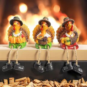 NEROSUN Thanksgiving Tabletop Decor, 3 Pack Resin Turkey Figurines Fall Decor for Autumn Indoor Home Desk Shelf Decorations