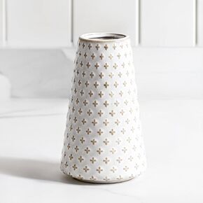 White Ceramic Vase for Centerpieces, 6 Inch+7.1 Inch Vase for Lego Flowers,Tulip and Pampas Grass, Embossed Farmhouse Flower Vases for Home Living Room Dining Table Office Decor, Arctic White