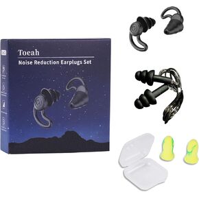 Ear Plugs for Noise Reduction, Ear Plugs for Sleeping Noise Cancelling, Washable Hearing Protection for Work, Travel, Concert, Swimming, Sleep Snoring, （Black