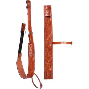 CHALLENGER Horse Handcrafted 3" Wide Floral Tooled Oiled Tan Leather Rear Flank Saddle Cinch Girth with Billets 97121TN