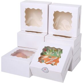 36 pcs 6x6x3 Inches Small Cake Box with Window, Bakery Box, Pastry Boxes, Cookie Boxes, Mini Pie Box for Pastry,Dessert,Strawberries,Chocolates, Cupcakes with paper stickers (Brown)