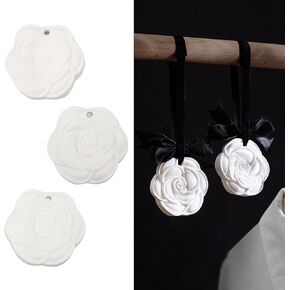 BORDSTRACT Exquisite White Camellia Carved Aromatherapy Wax Tablets - Long Lasting Fragrance Flower Sachets for Wardrobe, Car, and Home Decor - Set of 3 Different Fragrances