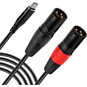 USB C to Dual XLR Female Audio Cable, 6.6FT USB C to 2 XLR Female Mic Adapter for Amplifiers, Active Speakers, Mixing Consoles Black Braided