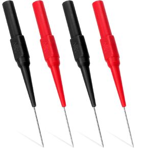 4 pcs Test Probe Pins, Stainless Steel Insulation Non-Destructive Pin, 0.7 mm Wire Piercing Probe Pin, Multimeter Probes for 4mm Banana Socket - Black, Red