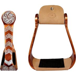 CHALLENGER Horse Western 5" Wide Barrel Racer Bronze Engraved Aluminum Show Stirrups 51106BZ