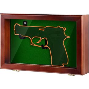 Gun Display Case with Lock Wall Mount Wooden Pistol Display Case W/ 98% UV Protection Acrylic Clear Door Gun Shadow Box Stand Rack Holder for Gun Collection in Kuwait