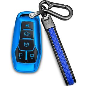 for Ford and for Lincoln Key fob Cover with Keychain/Keyring,Soft TPU 5 Buttons Key Shell,fit 2016 2017 Explorer for Mustang Fusion MKZ MKC Remote car Key(Purple)