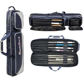 Navy Blue Soft PU Leather Billiard Stick Bag, Pool Cue Case 4x5, Pool Stick Carring Case with Multipockets for 4 Butts and 5 Shafts