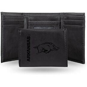NCAA Arkansas Razorbacks Men’s Tri Fold Brown Wallet- Premium 10 Pocket Laser-Engraved Team Logo on Vegan Leather- Minimalist Design, Flip ID Window, Credit Card Holder- Ideal Men’s Gift