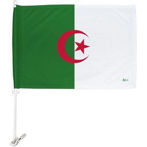 Team Algeria Car Flag Bandera para Carros De Algerian Window Clip Mount Auto Accessories Sport Fan Gifts League Olympics Party Supplies, Patriotic Decorations Made in USA