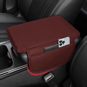 Car Center Console Cover Leather Armrest Cover Cushion with 2 Storage Bags Universal Car Armrest Seat Box Pad Car Interior Accessories Protector for Most Vehicle