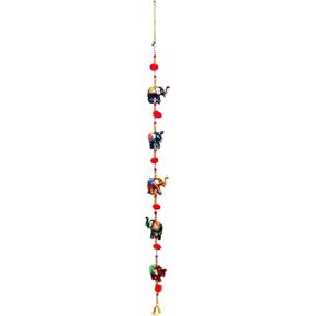 Rastogi Handicrafts Door Hanging Decorative Five Hand Painted Elephant Stringed Together with Beads and Small Bell in Mix Assorted Color Combination