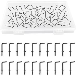 3/4" Screw in Hooks, 70Pcs L Shaped Hooks Shouldered Dresser Cup Hooks Right Angle Hooks Self Tapping Screw Hooks for Indoor and Outdoor Hanging (Black)