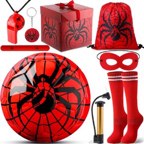 Size 3 Soccer Ball for Boys Girls, Soccer Ball Gifts Set for Boys Girls with Pump and Drawstring Bag, Toys Gifts for Boys Girls(Web,Red)