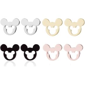 Stainless Steel Bow Tie Stud Earrings Set for Women Girls Small Cute Hollow Mouse Bow Knot Studs Earring Dainty Gold Silver Black Plated Minimalist Tiny Ribbon Bow Tie Earrings Fashion Jewelry Gifts