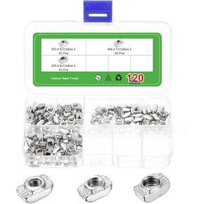 uxcell M3/M4/M5 120Pcs T Nuts Sliding T Slot Nut Fastener Carbon Steel Nickel Plated for 2020 Series T Slot Aluminum Extrusion Profile