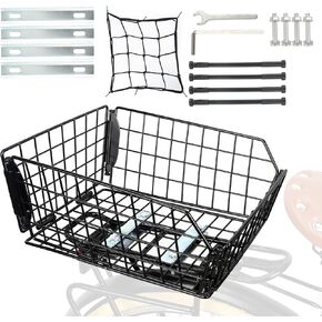 Bike Basket Rear Bike Basket Bike Rear Rack Folding Bike Basket Cargo Rack Bike Steel Wire Basket Detchable,Black