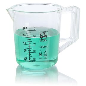 Globe Scientific 3656-100 Diamond Essentials PMP Plastic Beaker Griffin Style Low Form with Handle, Printed Graduations, PP, 100ml Capacity