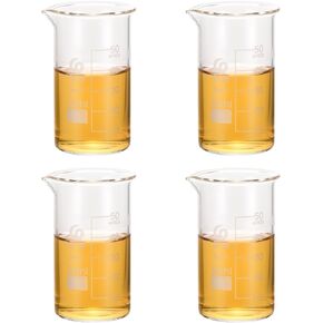 PATIKIL 50ml Tall Glass Beaker, 4Pcs 3.3 Borosilicate Glass Beakers Graduated Measuring Cup with Spout for Lab Experiment, Cooking and Baking, Clear