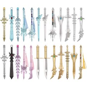 Anjetan Ancient Sword Pens, 24 Pcs Cool Sword Shaped Gel Ink Pens in 12 Styles, Novelty Plastic Sword Pens Gifts for Christmas, Birthday, School Season