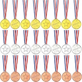 48Pcs Winner Medals Kids Plastic Medal Award with Neck Ribbons for Kids Classroom Party Favor Decorations Sports Day Awards