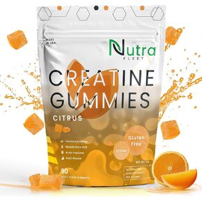 Creatine Monohydrate Gummies - 5g chewable Monohydrate gummy for Men & Women - Increase Strength, Muscle builder - Boosts Energy & Focus - Low calorie, Vegan & Gluten free | 90 count Citrus