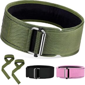 Weight Lifting Belt and Lifting Straps: Weightlifting Gym Belt for Men Women Deadlift Squats Belt for Bodybuilding Workout, 4 Inch Green L